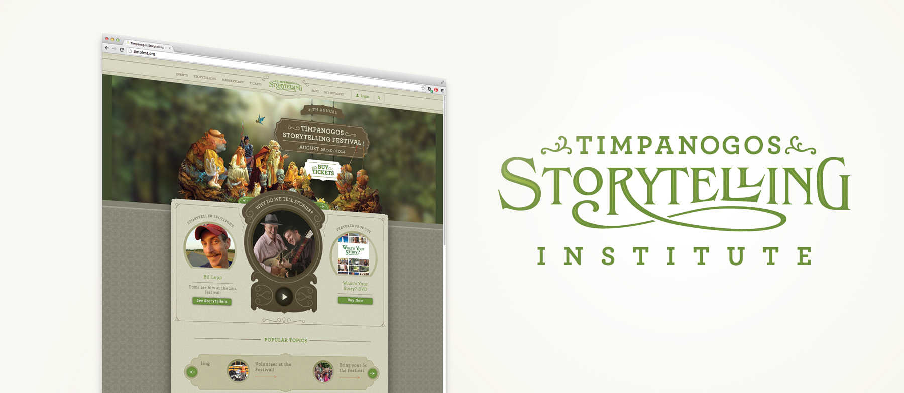 Logo and site design for Timpanogos Storytelling Institute